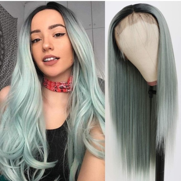Ash Green Straight Lace Front Wigs